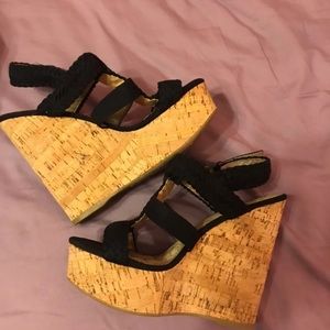 Black platform wedge heels